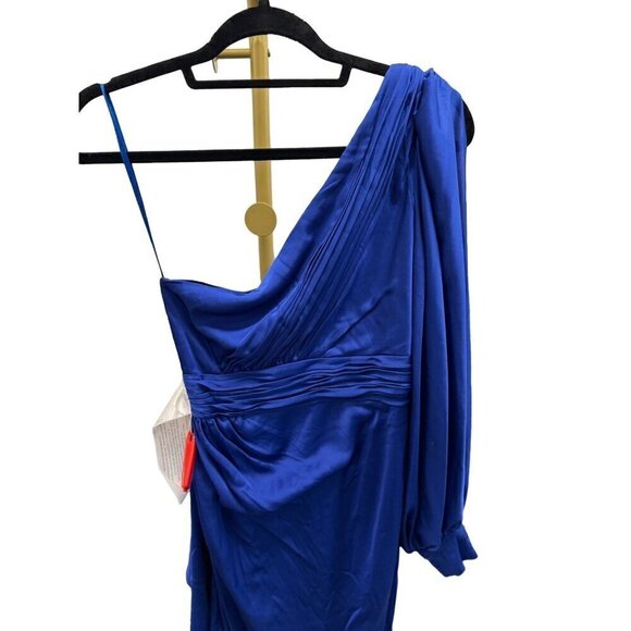 Ieena for MAC DUGGAL One Shoulder Bishop Sleeve Gown Sapphire Womens Size 6 - Picture 8 of 9